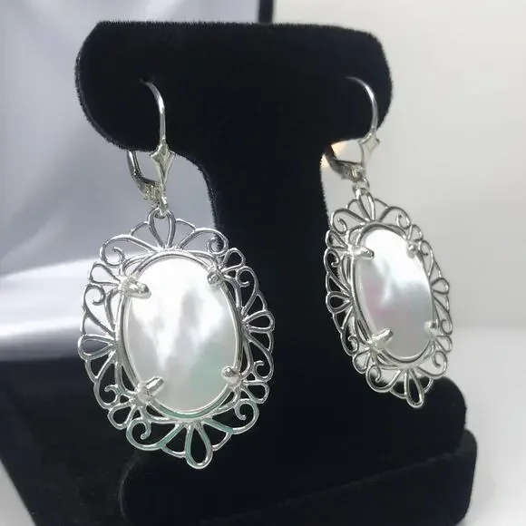 Beautiful Mother of Pearl Earrings in Sterling Silver 2 inch - Picture 8 of 8